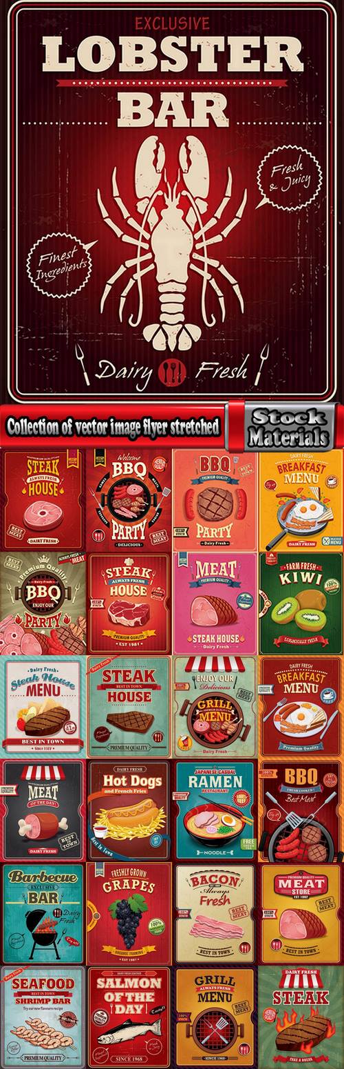 Collection of vector image flyer stretched banner menu different food slogan logo 25 EPS