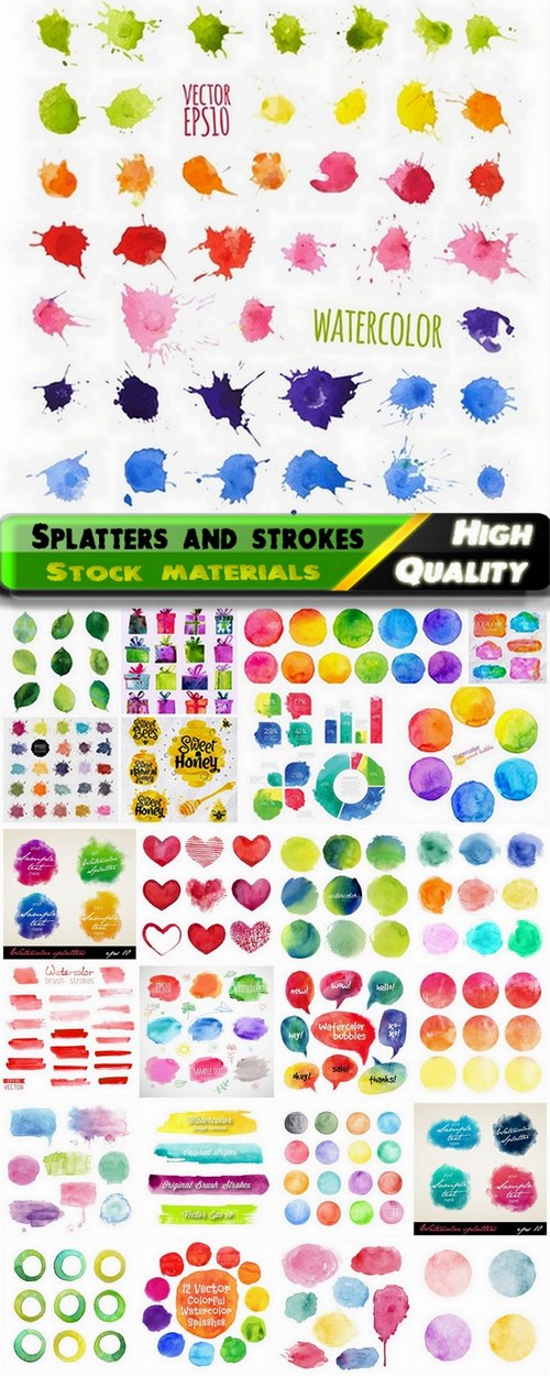 Watercolor splatters and strokes brushes - 25 Eps