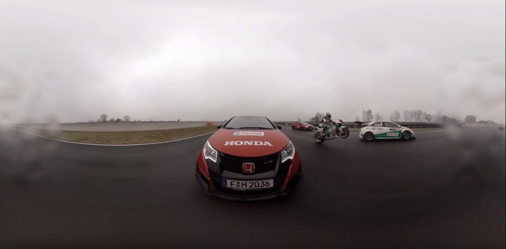 360-градусный экшн Honda MotoGP vs Civic Type R vs Touring Car (видео)