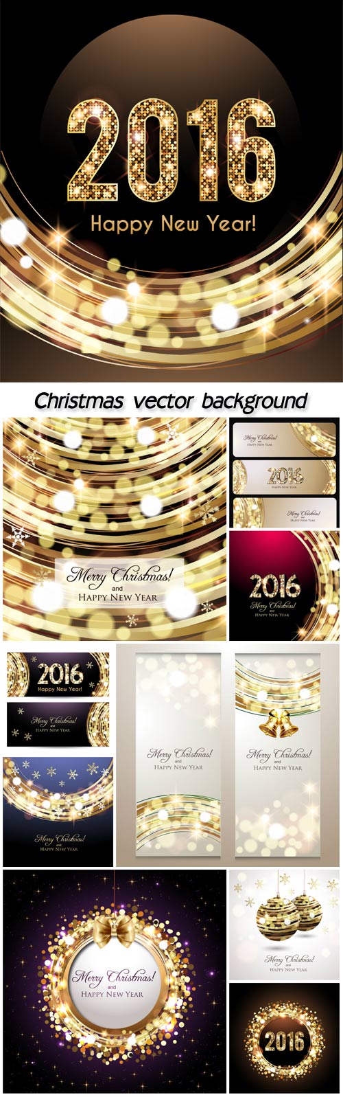 2016 Christmas vector set with sparkling elements