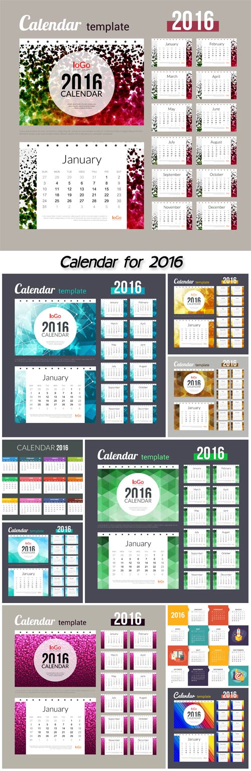 Desktop calendar for 2016, vector