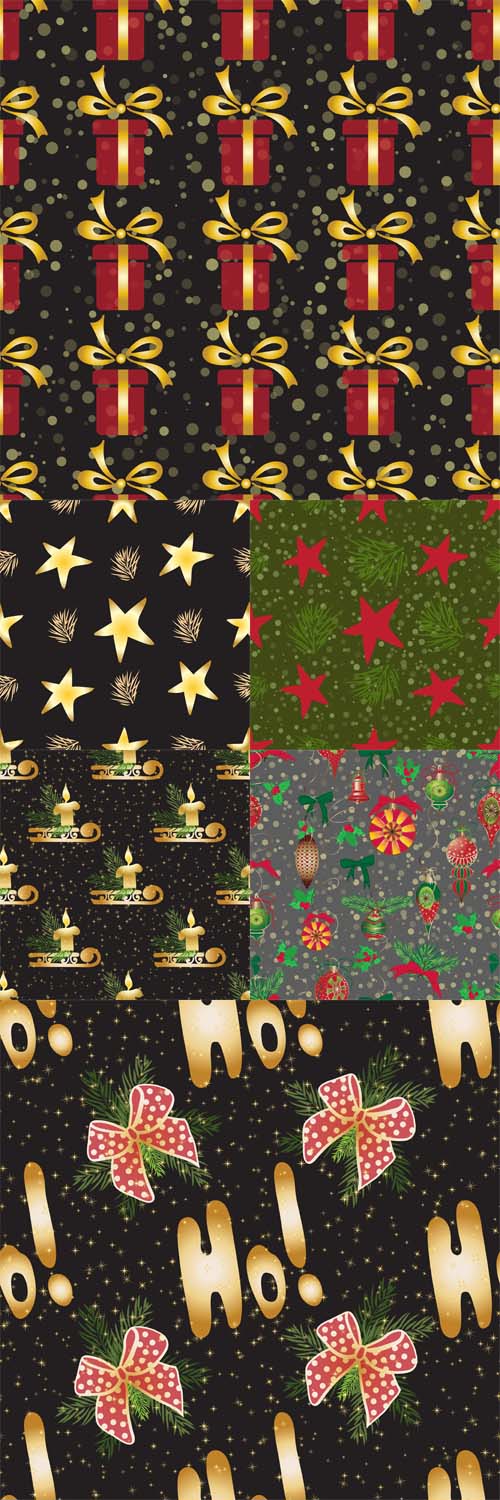 Vector Christmas and New Year vintage seamless patterns with holiday simbols 7