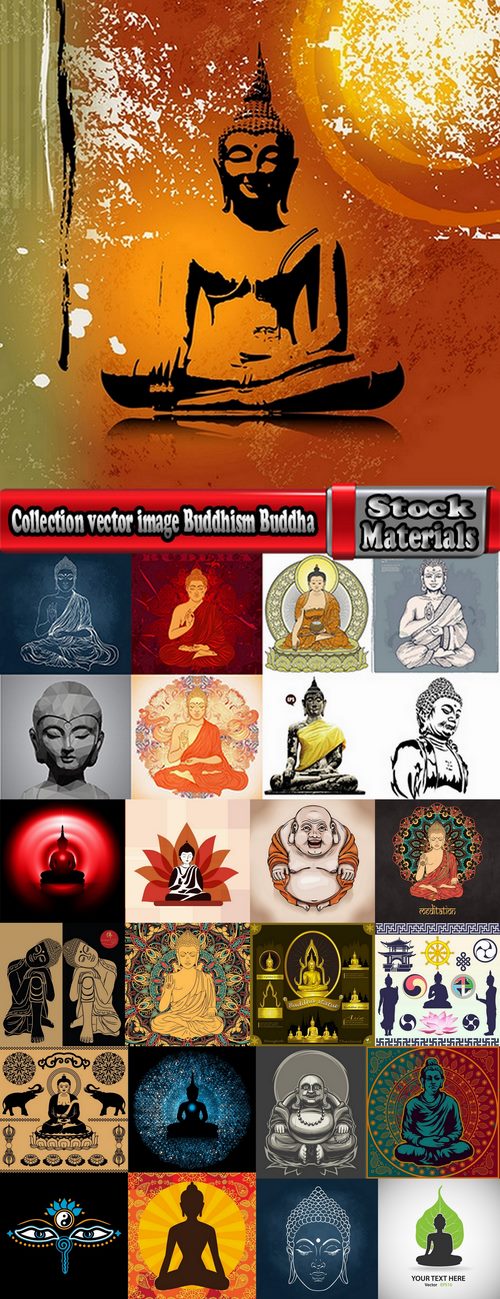 Collection vector image Buddhism Buddha statue religion prayer 25 EPS