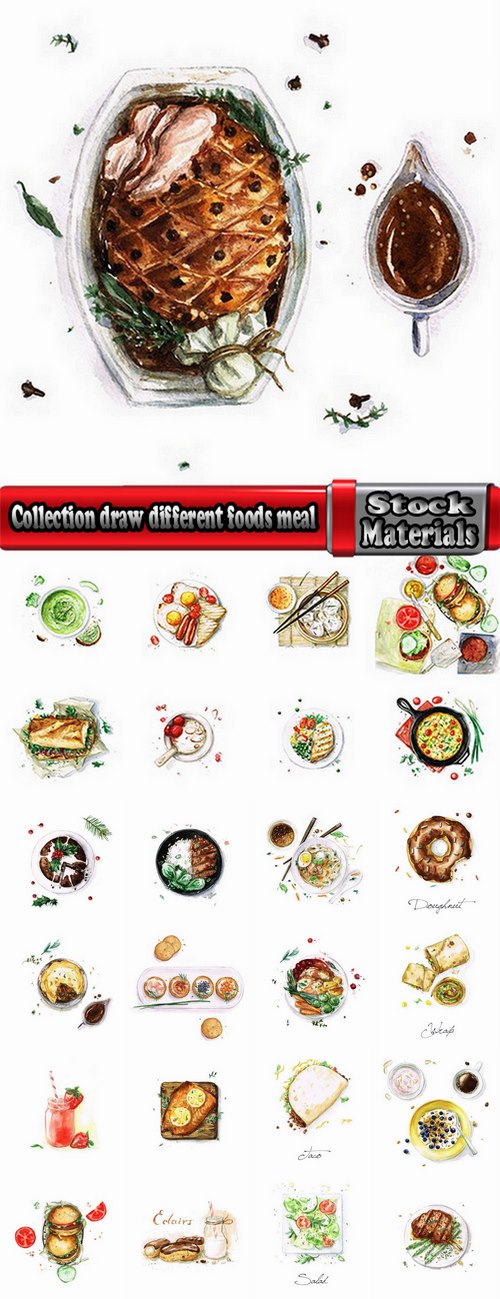 Collection draw different foods meal 25 HQ Jpeg