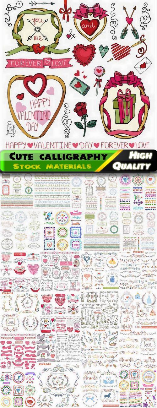 Hand drawn cute calligraphic elements 3 - 25 Eps