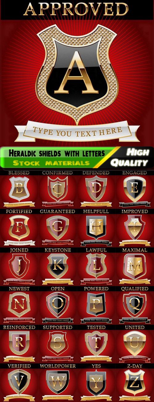 Heraldic shields with gold letters - 25 Eps