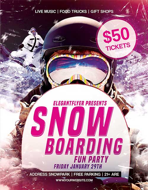 Snowboarding Fun Party Flyer PSD Template + Facebook Cover