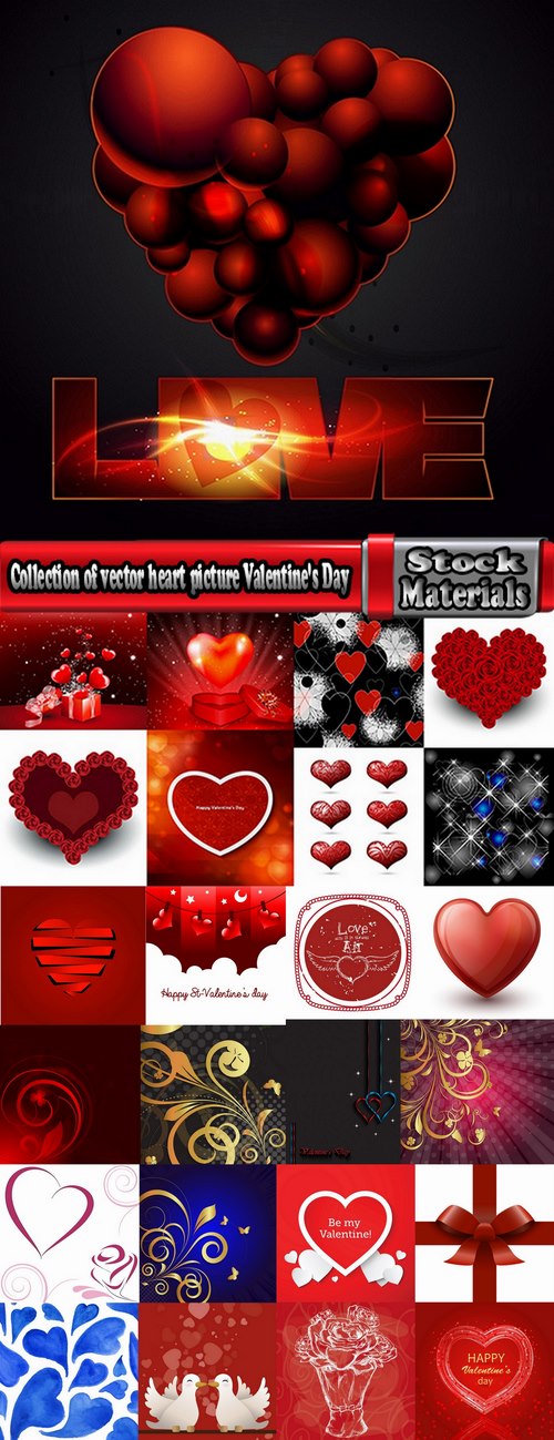 Collection of vector heart picture Valentine's Day gift card 2-25 EPS
