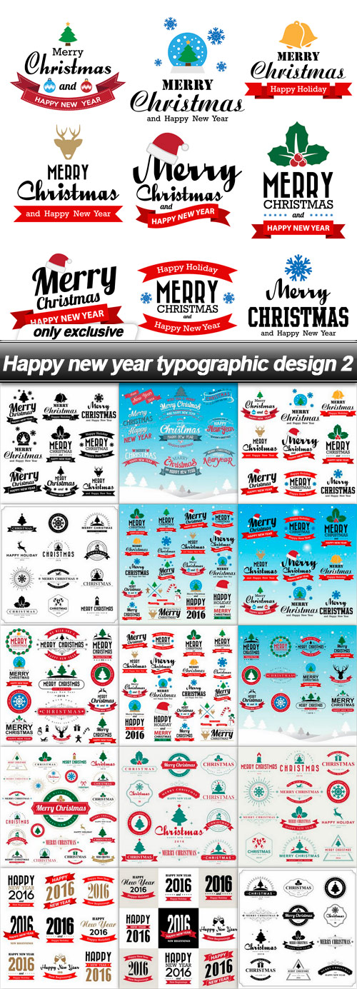Happy new year typographic design 2 - 15 EPS
