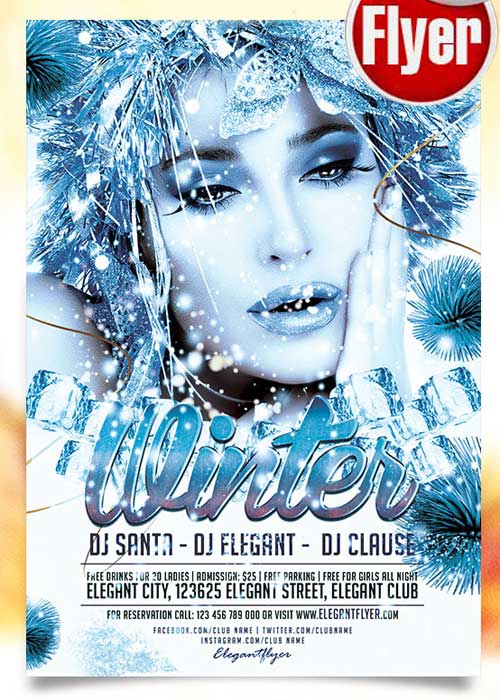 Winter Party Flyer PSD Template + Facebook Cover