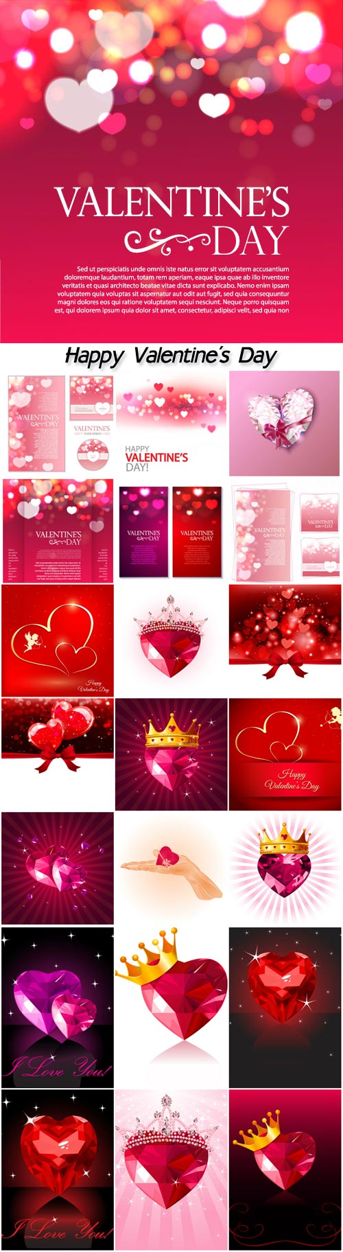 Valentine's day vector background with hearts and red ribbons