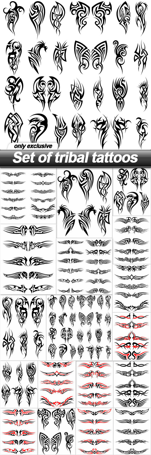 Set of tribal tattoos - 18 EPS