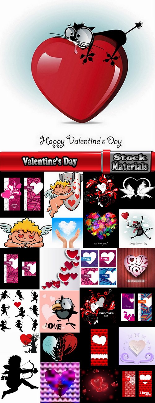 Collection of vector heart picture Valentine's Day gift card 4-25 EPS