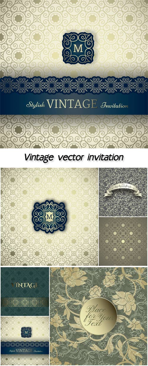 Vintage invitation, vector backgrounds with patterns