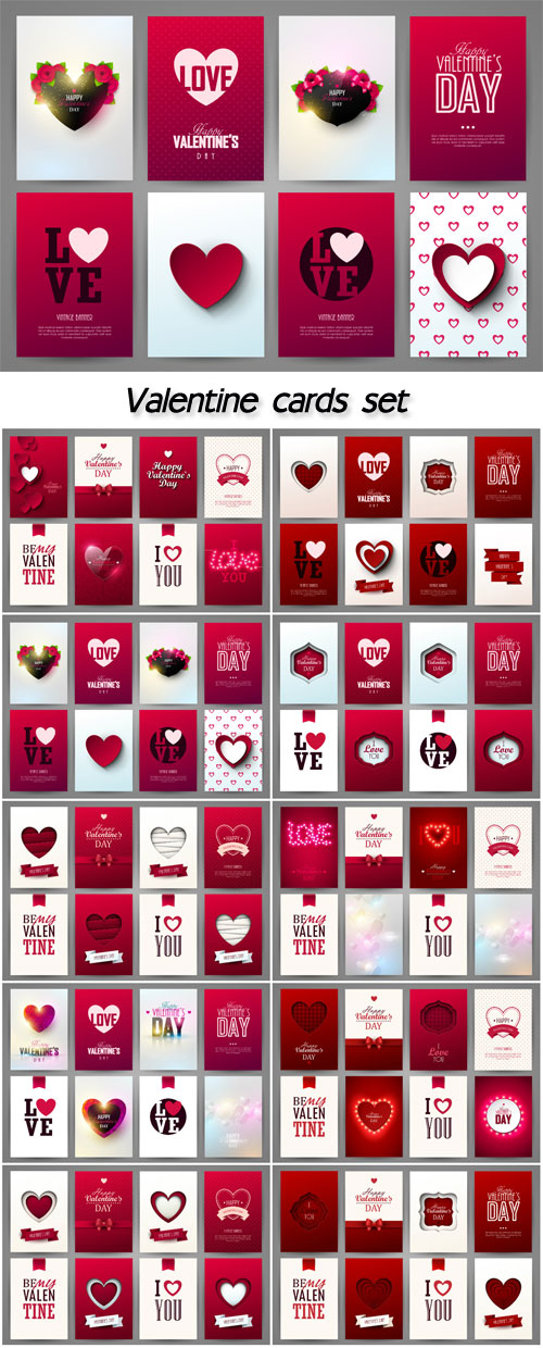 Valentine cards set, vector illustration