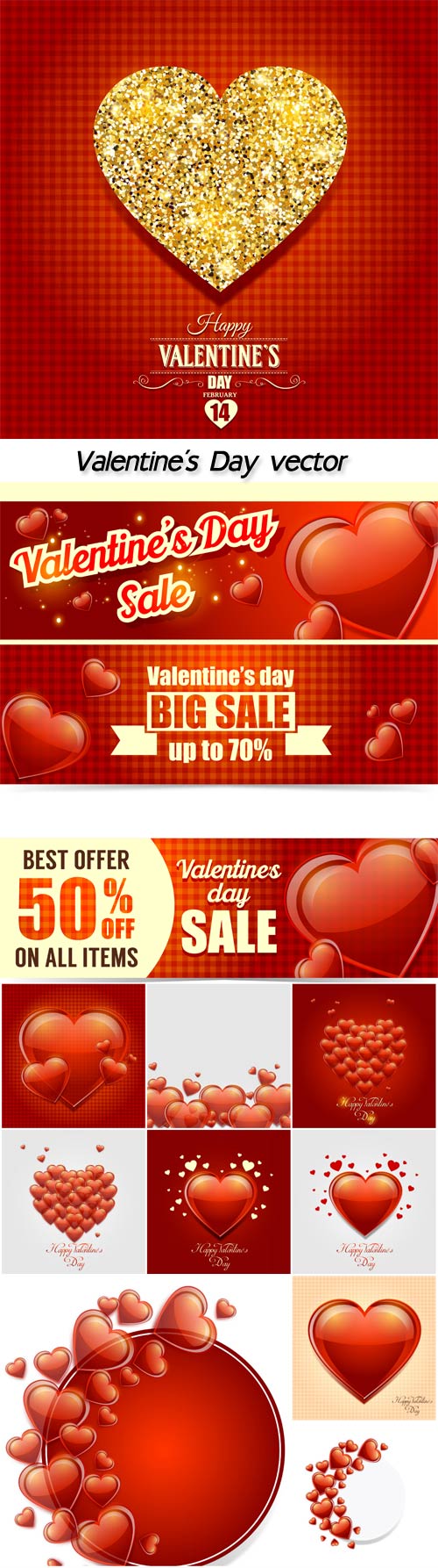 Valentine's Day, red hearts, vector backgrounds