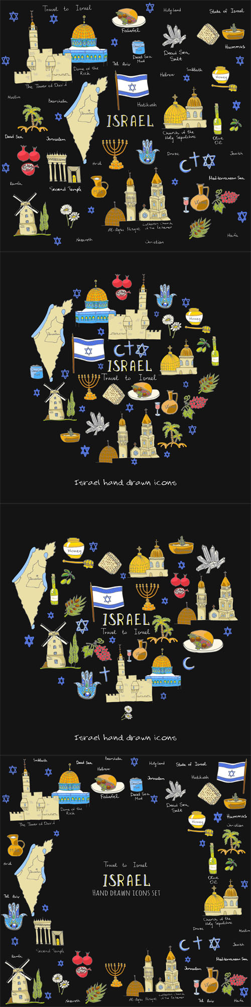 Set of hand drawn Israel icons - Vectors