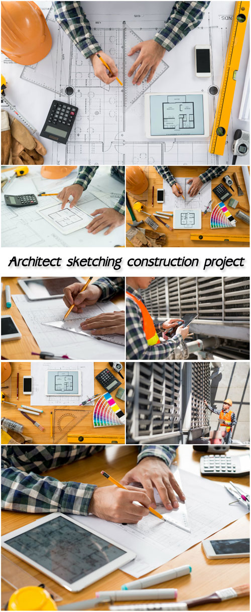 Architect sketching construction project