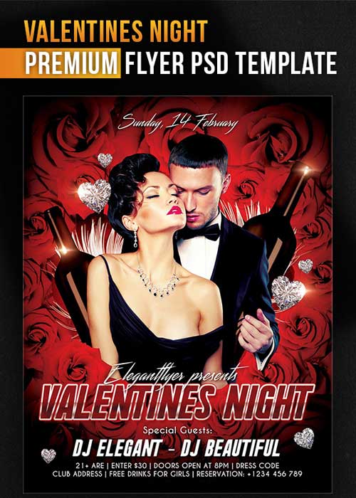 Valentines Night Flyer PSD Template + Facebook Cover