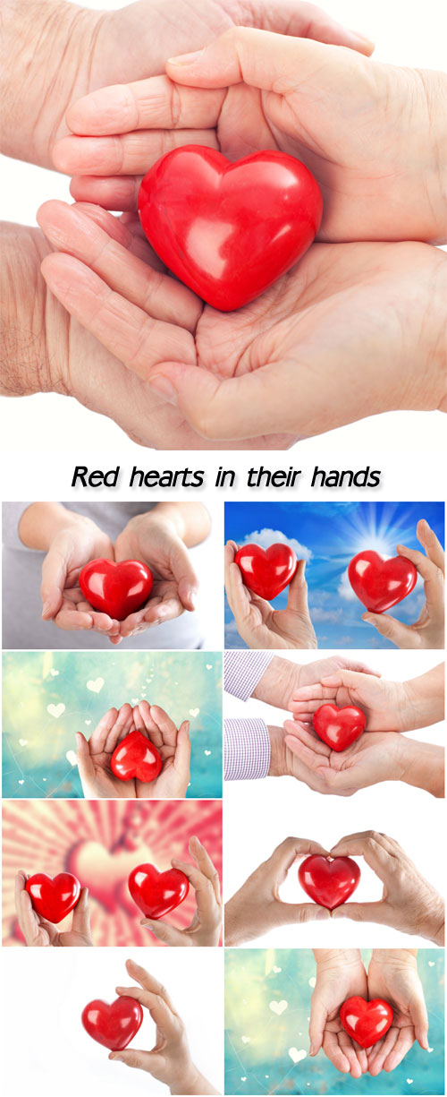 Red hearts in their hands