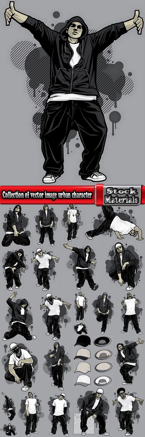Collection of vector image urban character dude freestyle 25 EPS