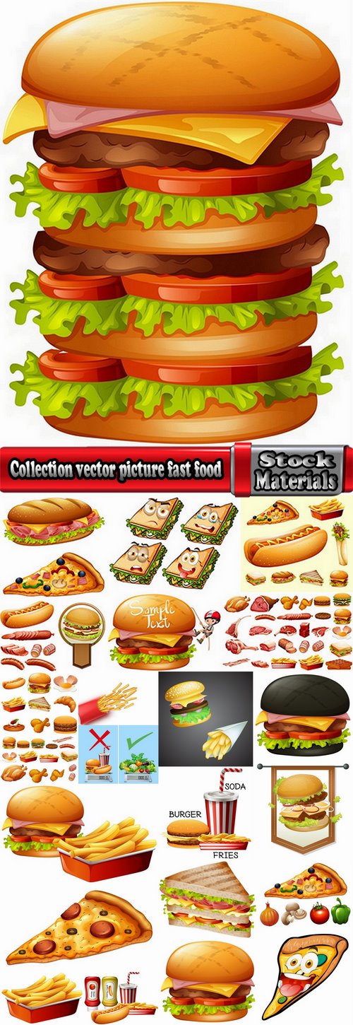 Collection vector picture fast food hamburger hot dog sandwich 25 EPS