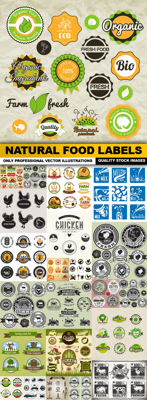 Natural Food Labels - 25 Vector