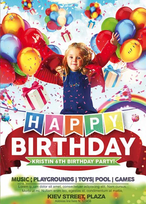 Kids Happy Birthday Premium Flyer Template + Facebook Cover