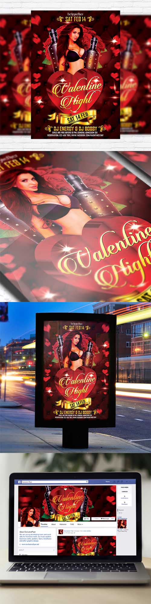 Flyer Template - Valentines Night Party + Facebook Cover