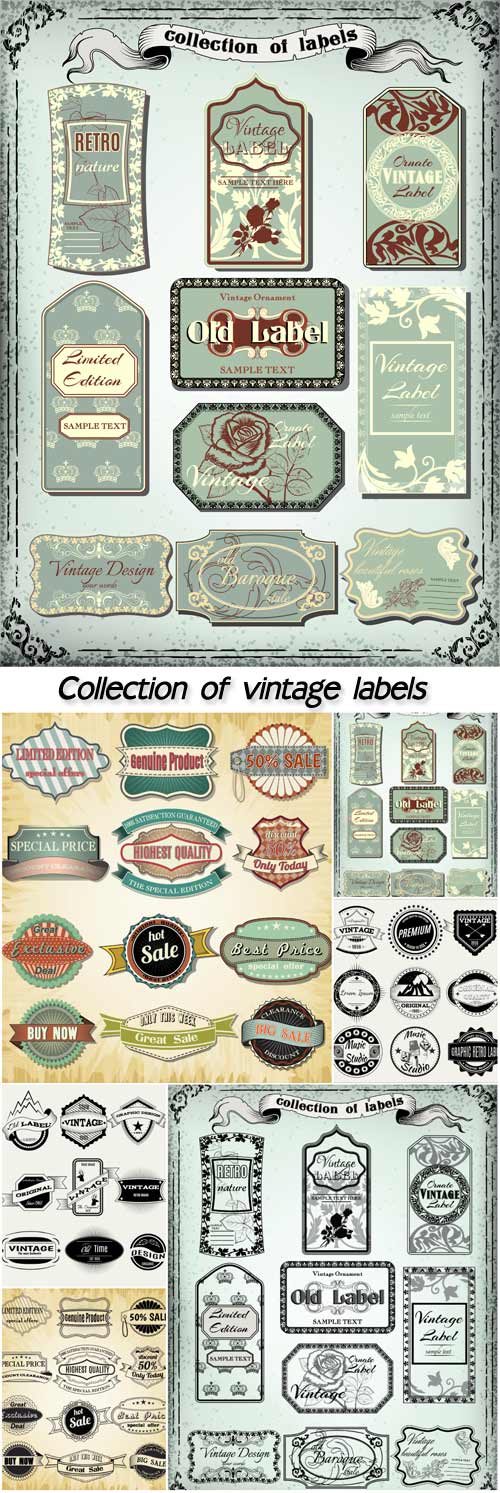 Collection of vintage labels, retro vector