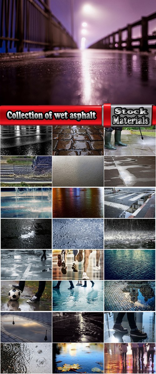 Collection of wet asphalt road street city cobblestone pavement area 25 HQ Jpeg