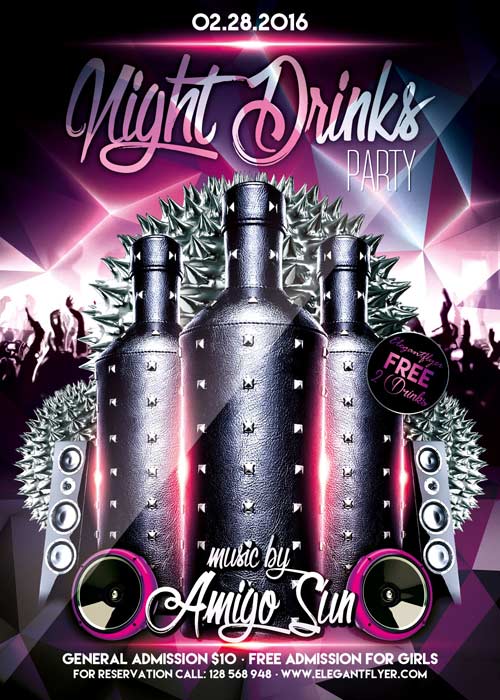 Night Drinks Party Flyer PSD Template + Facebook Cover