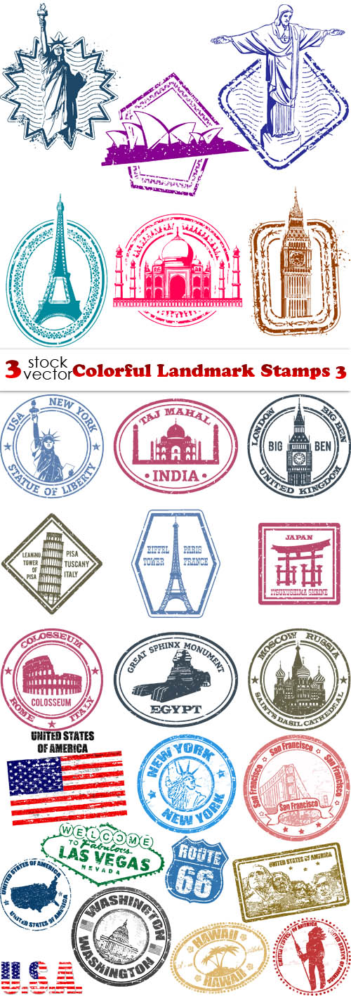 Vectors - Colorful Landmark Stamps 3