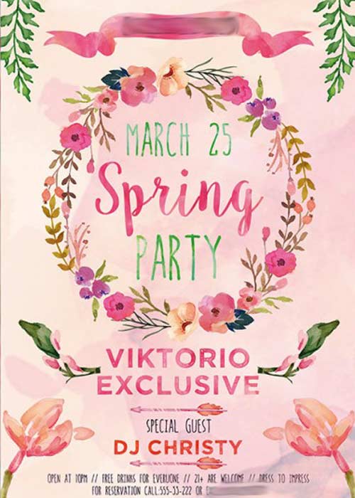 Watercolor Spring Premium Flyer Template + Facebook Cover