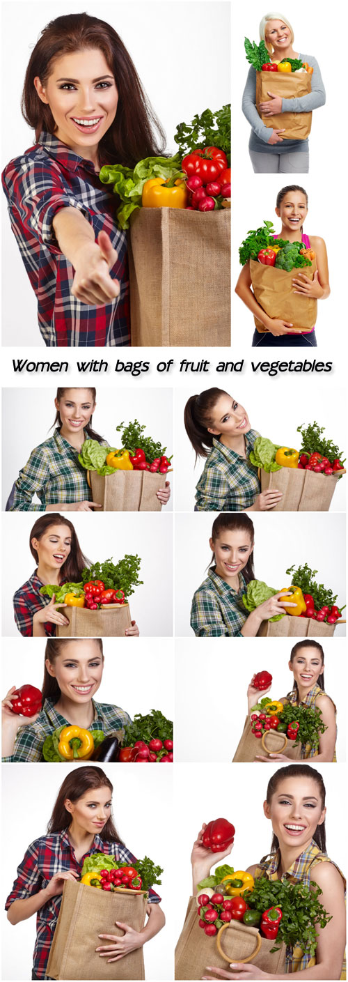 Women with bags of fresh fruit and vegetables