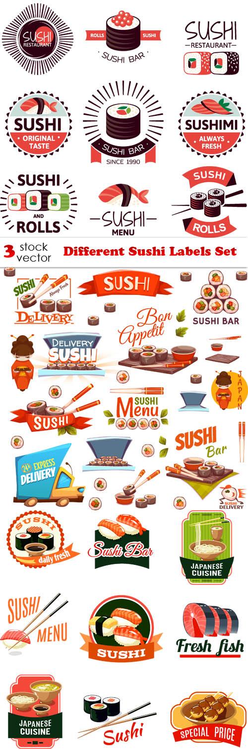 Vectors - Different Sushi Labels Set