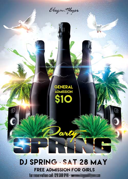 Spring Break Party Flyer PSD Template + Facebook Cover