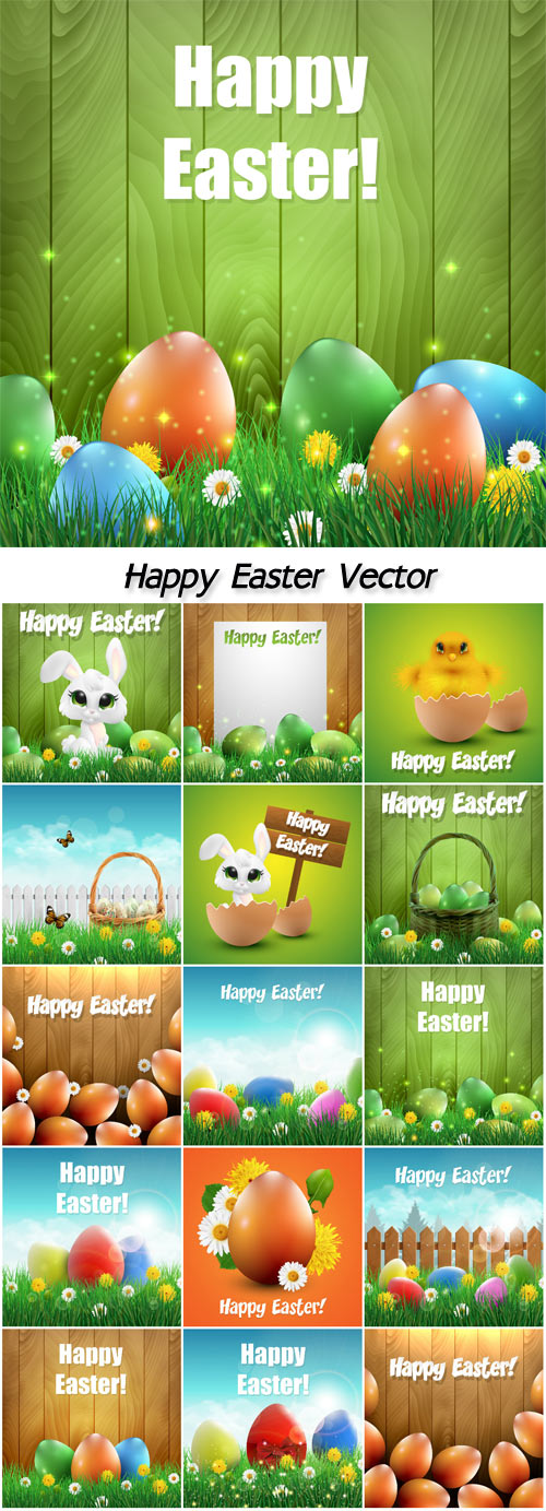 Easter card with Easter eggs and easter bunny