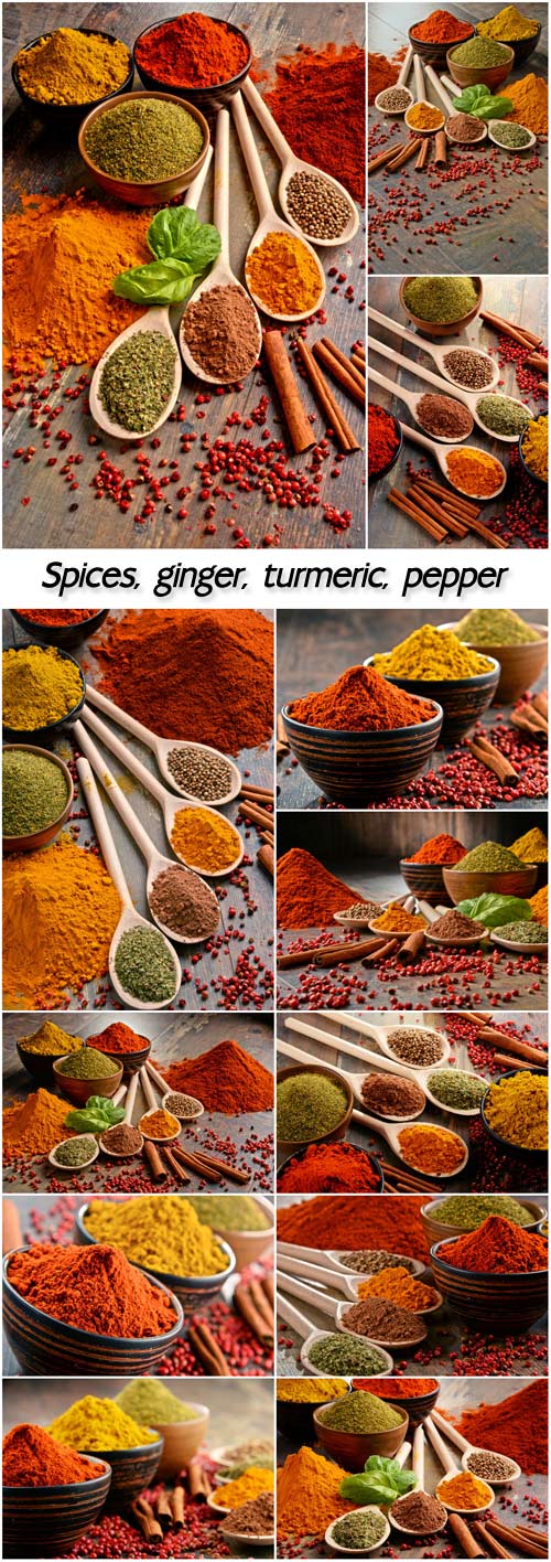 Spices, ginger, turmeric, pepper