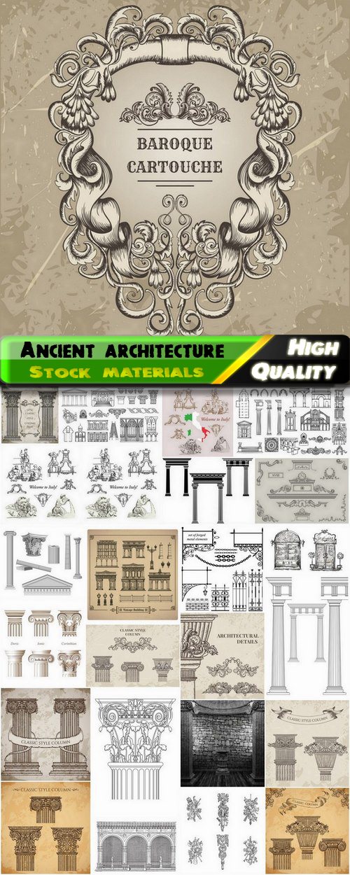 Ancient oriental architecture elements - 25 Eps