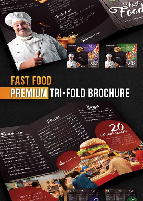 Fast Food Tri-Fold Brochure PSD Template