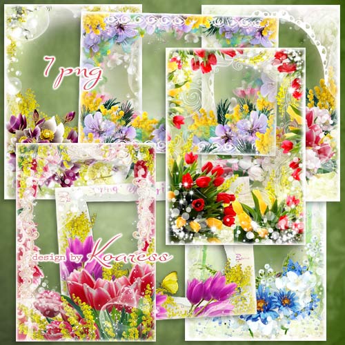 Набор цветочных фоторамок - Букет весенних цветов