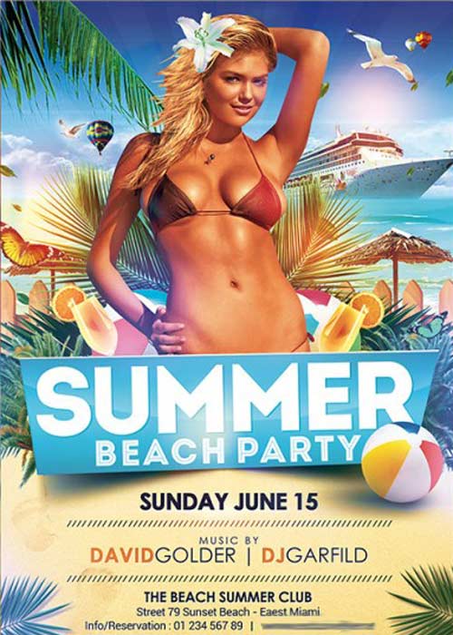 Summer V2 Beach Party Premium Flyer Template + Facebook Cover