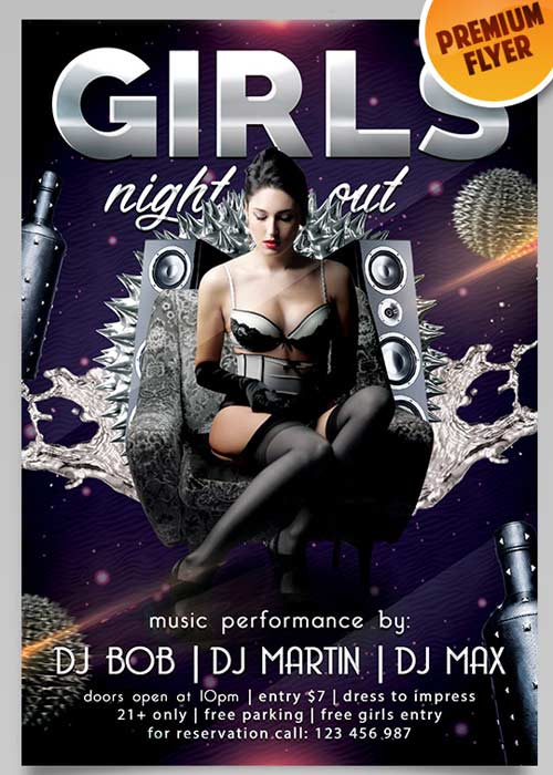 Girls Night Out Flyer PSD Template + Facebook Cover