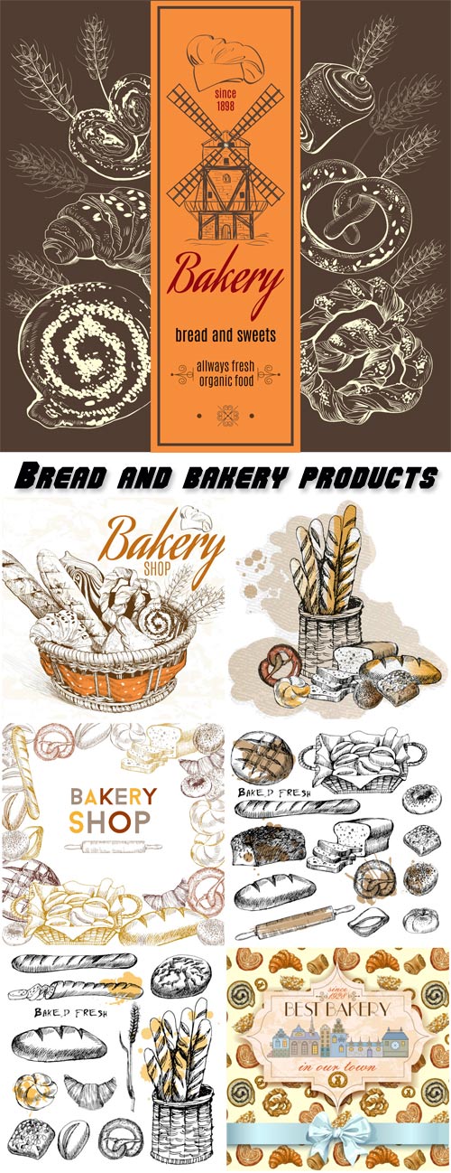 Bread and bakery products vector