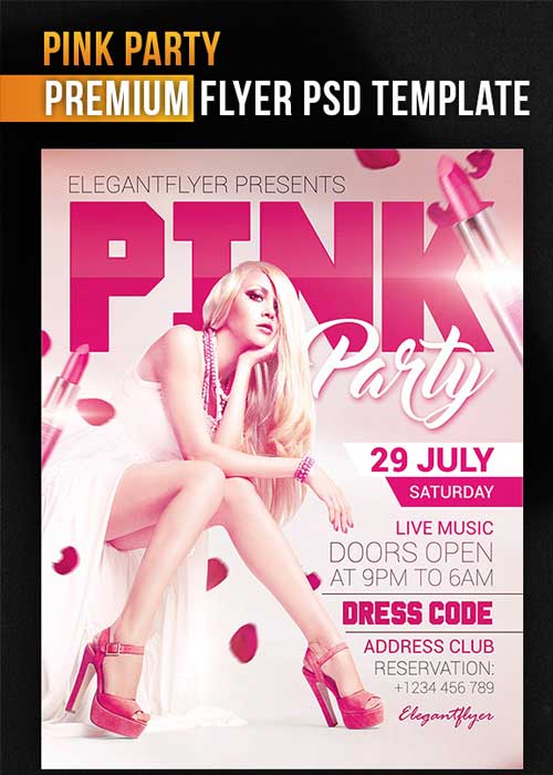Pink Party Flyer PSD Template + Facebook Cover