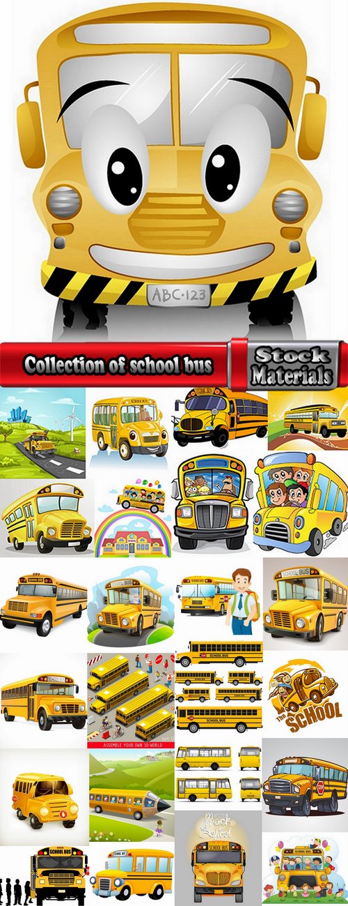 Collection of school bus cartoon vector image 25 EPS