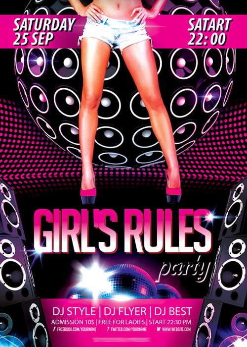 Girls Rules Party Flyer PSD Template