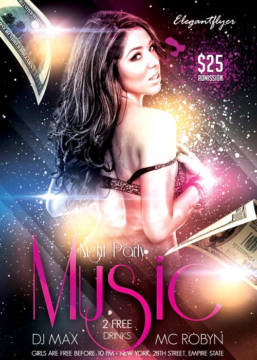 Music Night Party Flyer PSD Template + Facebook Cover
