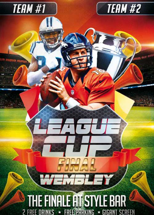 League Cup Final PSD Flyer Template with Facebook Cover